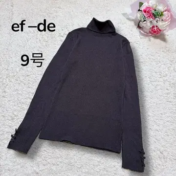 [에프데 ef de] 리브 터틀넥 니트 스웨터 소매 리본 짙은 갈색 9호