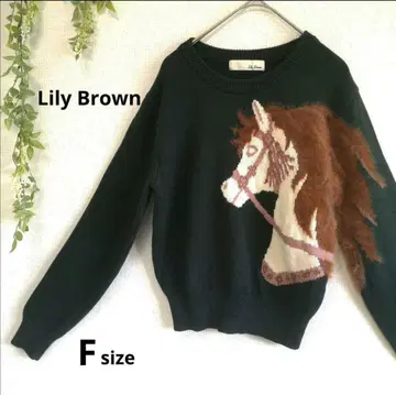 릴리 브라운 Lily Brown 말 자수 니트 스웨터 애니멀 그린