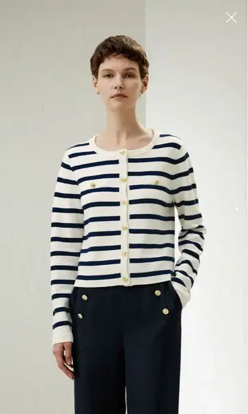 [새상품급] LILYSILK 메리노울 라운드넥 스트라이프 가디건 S