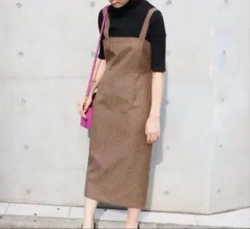 새상품급 이에나 뷔스티에 원피스 체크 점프 스커트 브라운 가을 일본제