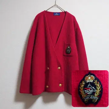 c 레어 세인트 제임스 빈티지 골드 버튼 더블 니트 자켓 빨간색