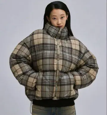 fekete 체크 무늬 다운 자켓