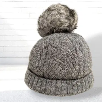 [일본제] 오로라 HATFUL 퍼 폼폼 탈부착 니트 모자 그레이