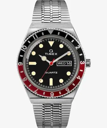 TIMEX Q 쿼츠 손목시계 블랙/빨간색 코크 컬러