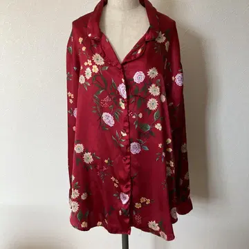 bed vintage 시모키타자와 꽃무늬 새틴 긴팔 셔츠