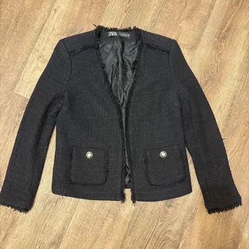 ZARA 트위드 노카라 블랙 자켓 XS