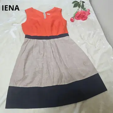 [ 오샤레 IENA ] 오렌지 네이비 베이지 슬리브리스 원피스