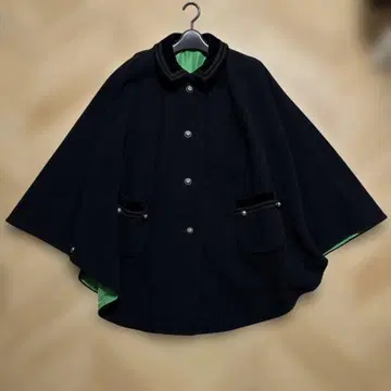 블랙 판초 스타일 케이프 코트
