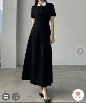 Louere 폴로 원피스 세미 플레어 블랙 M 사이즈 루엘레