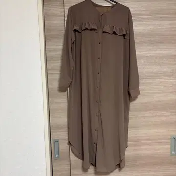 에트르 리 브라운 프릴 롱 셔츠 원피스