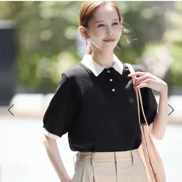 새상품 로페피크닉 레이어드 스타일 니트 피케 셔츠 블랙