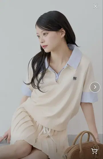 Chico 아이보리 피케 셔츠 5부 소매
