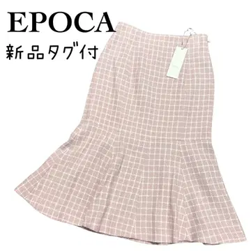 택 포함 새상품 EPOCA 핑크 베이지 체크 머메이드 스커트 40