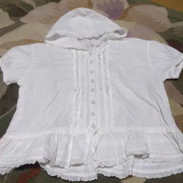 핑크하우스 계열 올리브하우스 화이트 프릴 달린 반팔 후드 셔츠