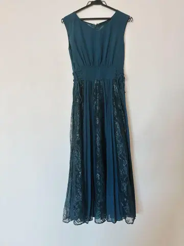 블루그린 턱 레이스 롱 원피스