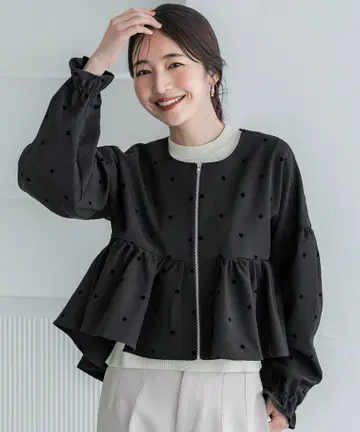 도트 무늬 플레어 실루엣 자켓 코카 coca