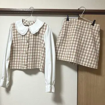 양산형 베이지 계열 체크 셋업 M 사이즈