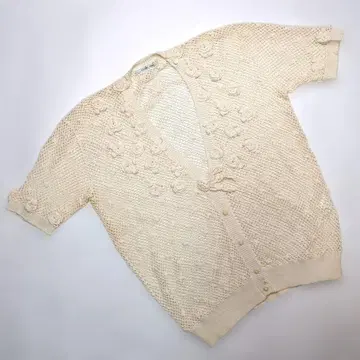 카네코 이사오 생성 꽃 모티브 시스루 니트 반팔 가디건