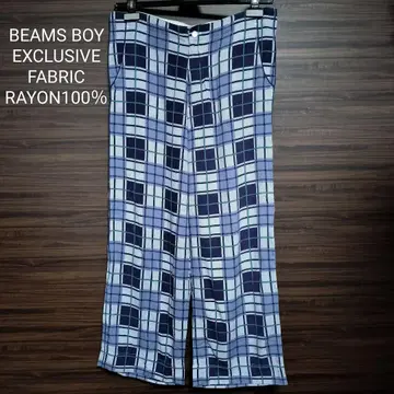 BEAMS BOY 레이온 트윌 보이 체크 이지 팬츠