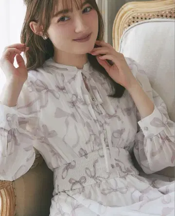토코 클로젯 리본 달린 리본 프린트 허리 셔링 원피스