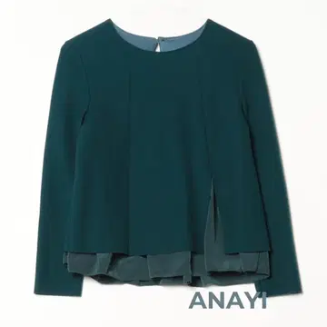 [새상품급] ANAYI 다크 그린 울 티셔츠 밑단 프릴 긴팔 M 상당