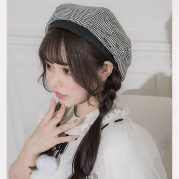 pium 하운드투스 체크 패턴 리본 베레모