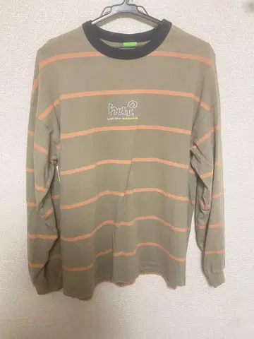 HUF 긴팔 T셔츠 L 사이즈 카키 오렌지 스트라이프