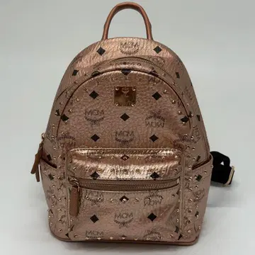 MCM 미니 백팩 핑크 골드 로즈 골드 스터드 메탈릭