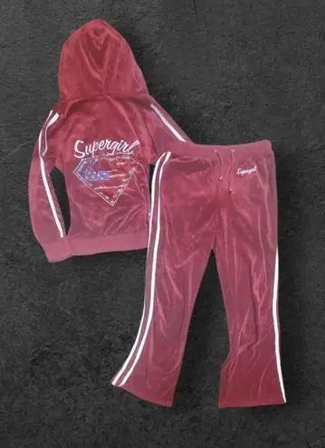 헤이세이 갸루 벨로아 셋업 저지 Y2K 슈퍼걸 후드 그런지