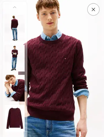 TOMMY HILFIGER 버건디 V넥 스웨터 L