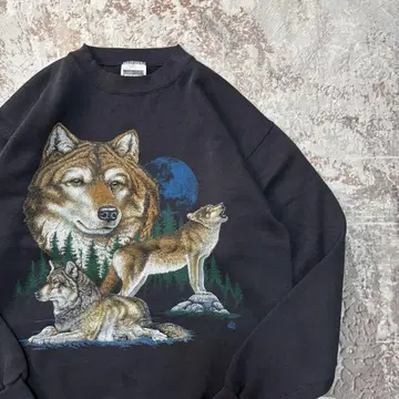 90s USA제 TULTEX 맨투맨 트레이닝복 늑대 블랙 L