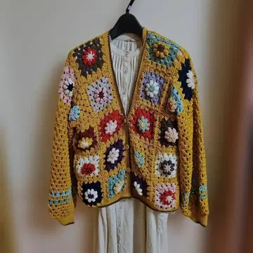 핸드메이드 포코포코 꽃 그래니 스퀘어 가디건 D