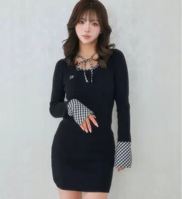 다리치 체크 미니 원피스