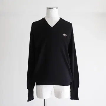 1970s JAEGER 블랙 울 V넥 니트 스웨터 영국제