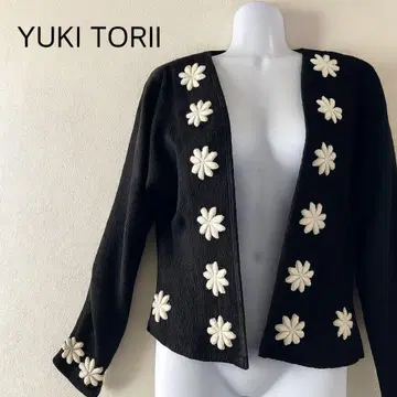 YUKI TORII 꽃무늬 자수 가디건 겉옷 일본제 블랙 9호 M 상당