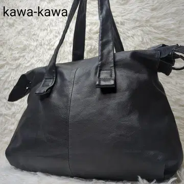 새상품급 카와카와 토트백 올 가죽 블랙 x 레드 빅 지퍼