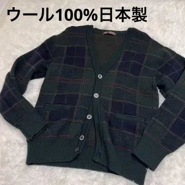 울 100% 일본제 Mario GiorGle 체크 무늬 가디건 그린 계열