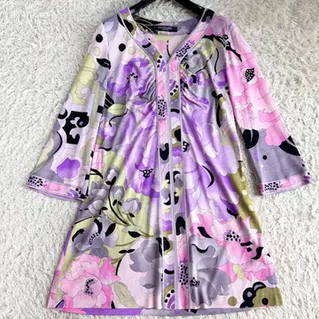 [컨디션 최상 LEONARD] 꽃 패턴 고급 최근 튜닉 울 실크 M