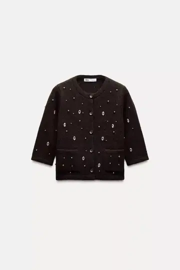 ZARA 비즈 장식 다크 브라운 가디건