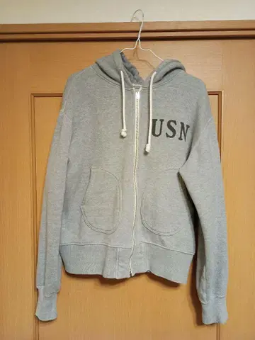 더 리얼 맥코이 USN 로고 후드티 M 그레이 깨끗함