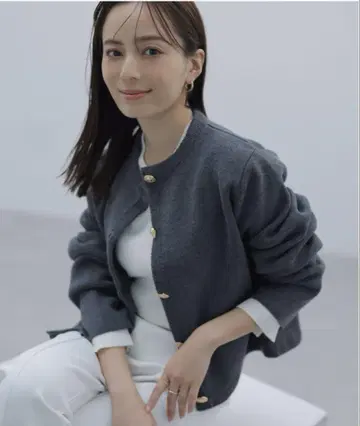 anuans 오리지널 버튼 노카라 니트 자켓