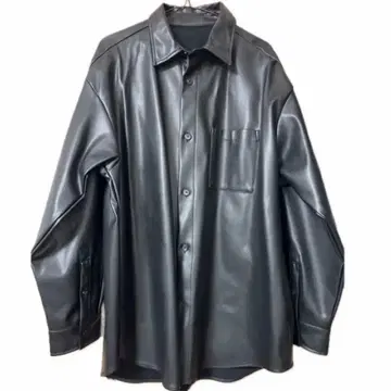 남성용 인조 가죽 오버 사이즈 셔츠 블랙 오늘 한정판 100엔 할인!!
