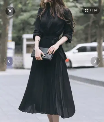 블랙 플리츠 원피스 Amulet