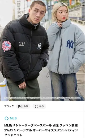 MLB 리버서블 다운 자켓 L 블랙