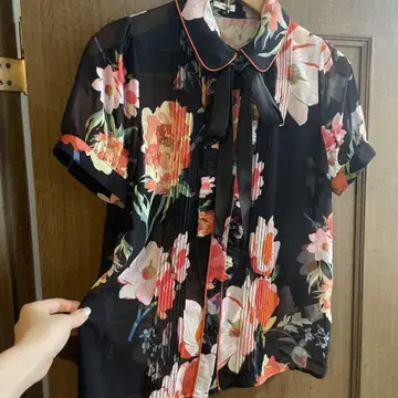 sov. 블라우스 플라워 38 보타이 꽃무늬 프린트 쉬폰