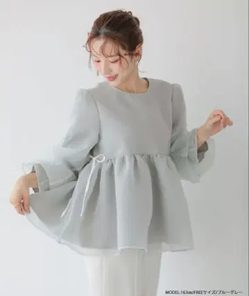 fitmore 크링클 시어 오간자 볼륨 슬리브 상의 새상품
