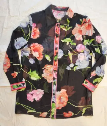 LEONARD FASHION 코튼 시어 셔츠 겉옷 꽃무늬 블랙 9R