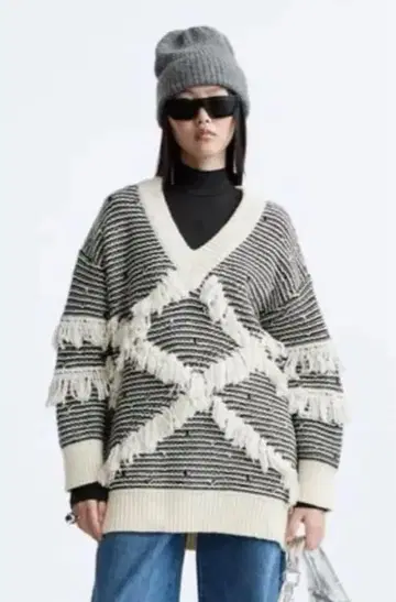 새상품 ZARA X MAISON SPECIAL 프린지 자카드 스웨터