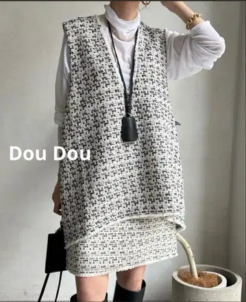 Dou Dou 트위드 깊은 V 베스트