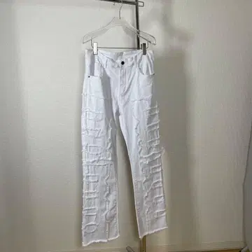 데님 크러쉬 데님 데미지 가공 플레어 화이트 스트레치